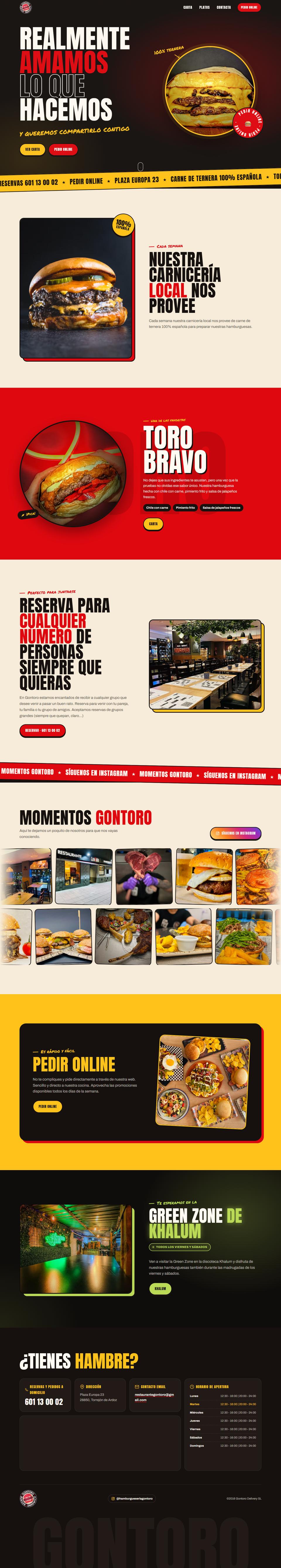 Web de una hamburguesería, página completa